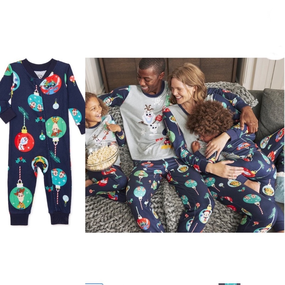 NWT Disney 100 anniversary holiday pajama onesie baby size 6-9months matching fa